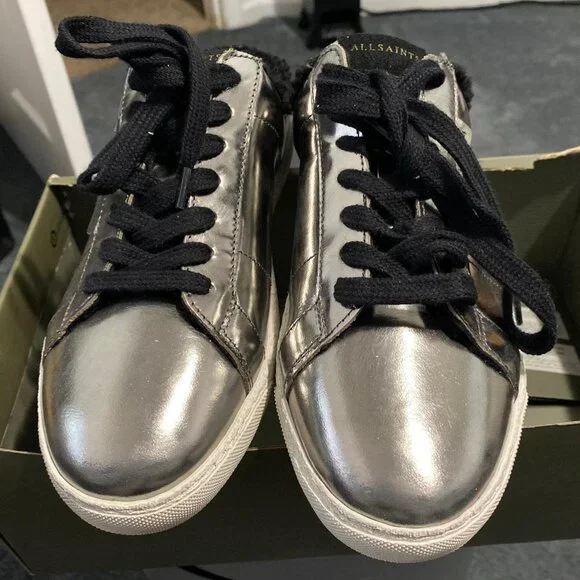 ALLSAINTS Women's Sheer Metallic Sneaker Mules missing lid - Picture 6 of 9